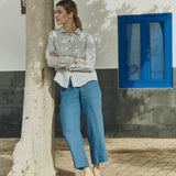 PUGLIA straight cut cropped linen pants