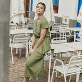 R: REINE waisted linen dress (Color: Cobalt Blue; Size: M)