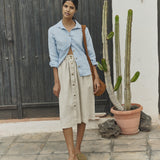 R: MARSEILLE linen front snap skirt (Color: Cobalt Blue; Size: M)