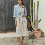 R: MARSEILLE linen front snap skirt (Color: Cobalt Blue; Size: M)