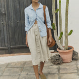 R: MARSEILLE linen front snap skirt (Color: Cobalt Blue; Size: M)