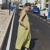 customized: NAPA long linen dress (Color: Avocado Checks; Size: XS - MAXI length)