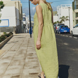customized: NAPA long linen dress (Color: Avocado Checks; Size: XS - MAXI length)
