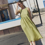 customized: NAPA long linen dress (Color: Avocado Checks; Size: XS - MAXI length)