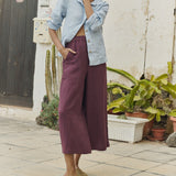 R: Maxi WELS wide leg linen pants (Color: Indigo Grid; Size: S - MAXI length)