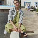 customized: NAPA long linen dress (Color: Avocado Checks; Size: XS - MAXI length)