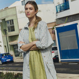customized: NAPA long linen dress (Color: Avocado Checks; Size: XS - MAXI length)