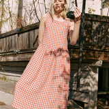 R: Maxi SMOCK loose linen dress (Color: Lightweight Olive Gingham; Size: M/L - MAXI length)