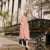 R: Maxi SMOCK loose linen dress (Color: Lightweight Olive Gingham; Size: M/L - MAXI length)