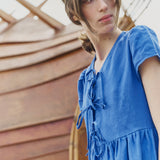Midi BIANCA bow tie linen dress