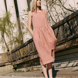 R: Maxi SMOCK loose linen dress (Color: Lightweight Olive Gingham; Size: M/L - MAXI length)