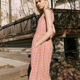 R: Maxi SMOCK loose linen dress (Color: Lightweight Olive Gingham; Size: M/L - MAXI length)