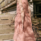 R: Maxi SMOCK loose linen dress (Color: Lightweight Olive Gingham; Size: M/L - MAXI length)