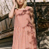 R: Maxi SMOCK loose linen dress (Color: Lightweight Olive Gingham; Size: M/L - MAXI length)