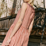 R: Maxi SMOCK loose linen dress (Color: Lightweight Olive Gingham; Size: M/L - MAXI length)