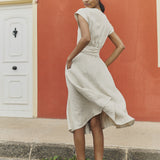 R: CANNES-2 wrap linen dress (Color: Light Butter; Size: XS)