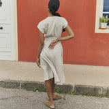 R: CANNES-2 wrap linen dress (Color: Light Butter; Size: XS)