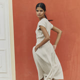 R: CANNES-2 wrap linen dress (Color: Light Butter; Size: XS)