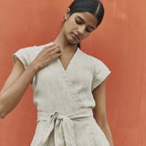 R: CANNES-2 wrap linen dress (Color: Light Butter; Size: XS)
