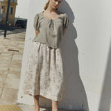 R: MILOS puff sleeve linen blouse (Color: Cobalt Blue; Size: M/L)