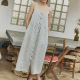 R: SARAH button down slip linen dress (Color: Admiral Blue; Size: M/L - MAXI length)