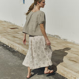 R: MILOS puff sleeve linen blouse (Color: Cobalt Blue; Size: M/L)