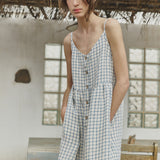 R: SARAH button down slip linen dress (Color: Admiral Blue; Size: M/L - MAXI length)