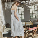 R: SARAH button down slip linen dress (Color: Admiral Blue; Size: M/L - MAXI length)