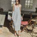R: SARAH button down slip linen dress (Color: Admiral Blue; Size: M/L - MAXI length)