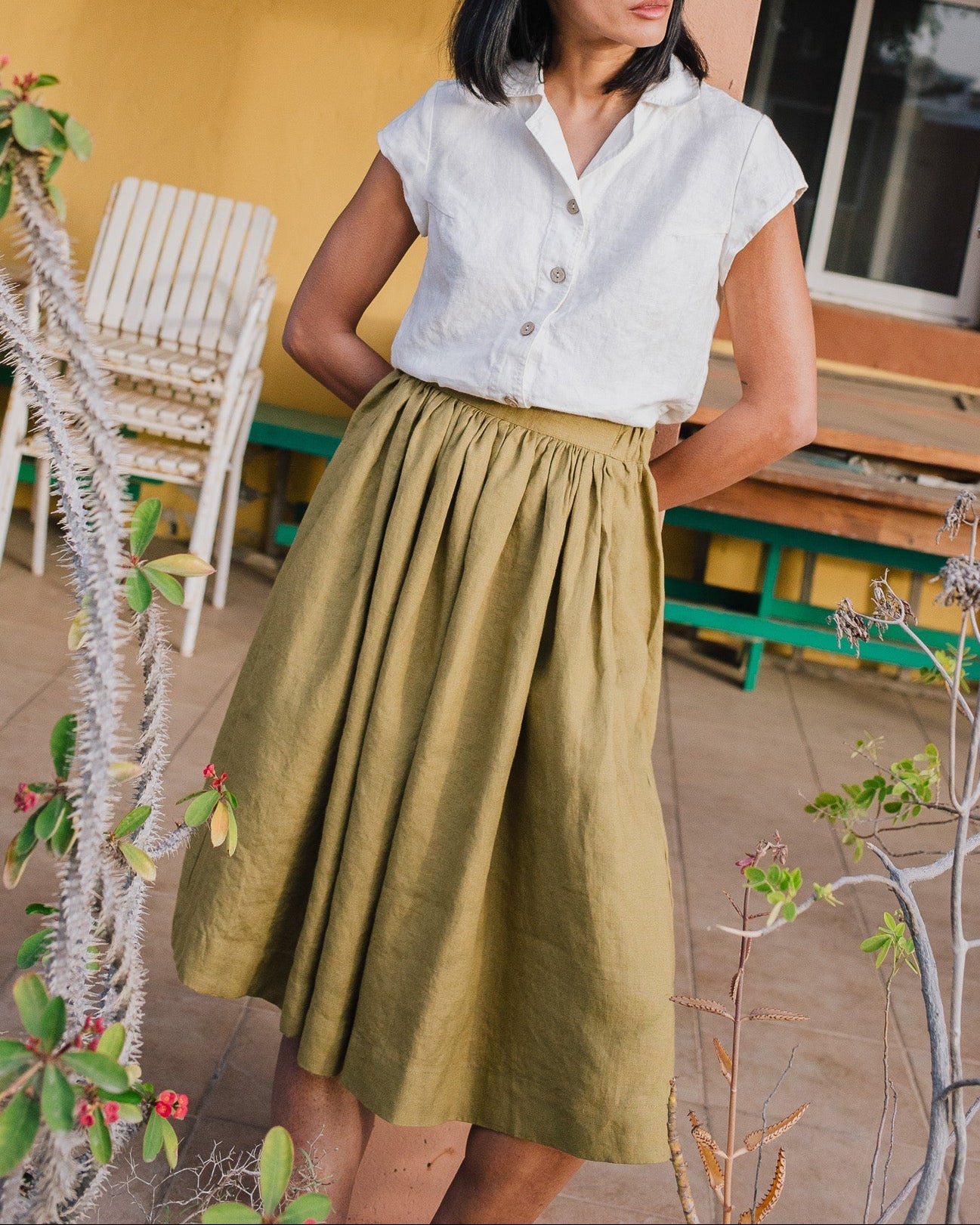 1950s CITY flat front linen skirt - notperfectlinen