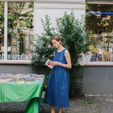 R: Maxi SMOCK loose linen dress (Color: Blue Checks; Size: M/L - MAXI length)