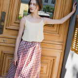 R: SION gathered linen skirt (Color: Ruby Red Floral; Size: M)