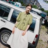 MELINA bow tie linen blouse