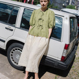 MELINA bow tie linen blouse