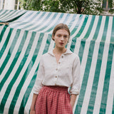 R: SION gathered linen skirt (Color: Ruby Red Floral; Size: M)